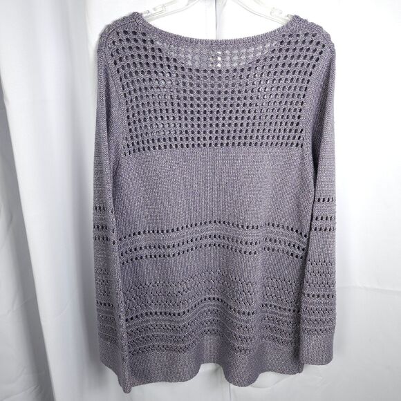 Chicos 3 Women 16 Purple Acrylic Blend Open Knit Scoop Neck Pullover Sweater - Picture 3 of 6